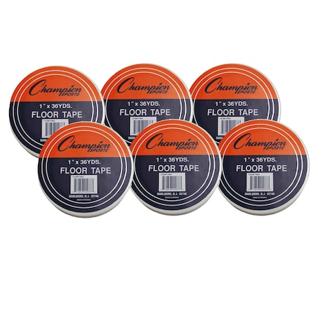 Champion Sports Floor Marking Tape, 1in x 36 yd, White, PK6 1X36FTWH